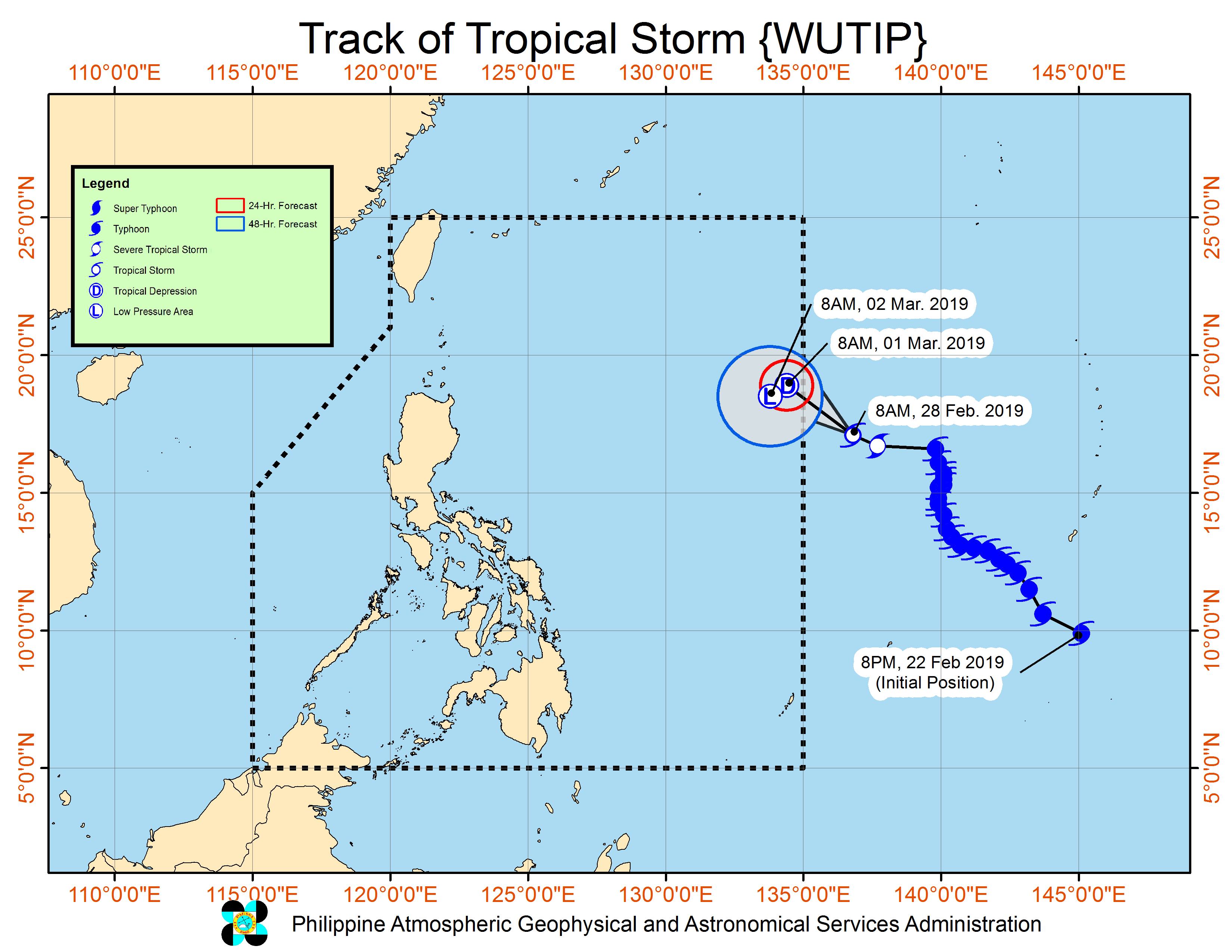 Forecast track of Tropical Storm Wutip as of February 28, 2019, 11 am. Image from PAGASA 