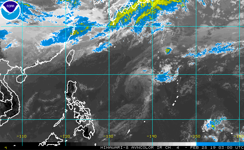 Satellite image of Tropical Storm Wutip outside the Philippine Area of Responsibility as of February 28, 2019, 11 am. Image from NOAA 
