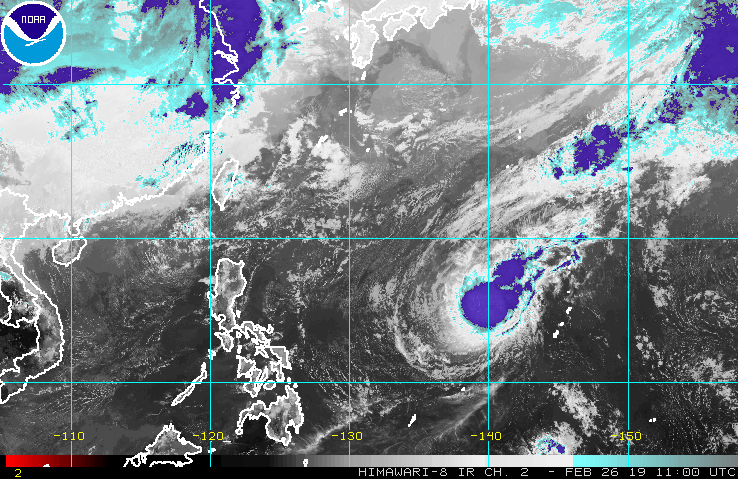 Satellite image of Typhoon Wutip outside the Philippine Area of Responsibility as of February 26, 2019, 7 pm. Image from NOAA 