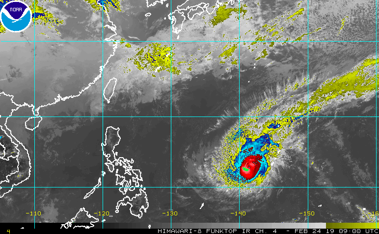 Satellite image of Typhoon Wutip outside the Philippine Area of Responsibility as of February 24, 2019, 5 pm. Image from NOAA 