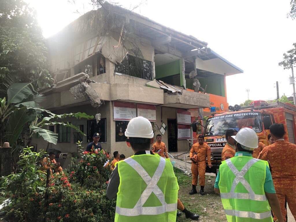 FALLING DEBRIS. The damaged Makilala fire station. Photo from QC DRRMC  