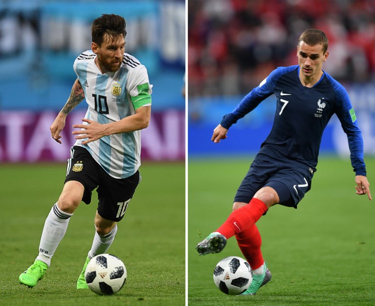 FACE-OFF. Argentina's Lionel Messi and France's Antoine Griezmann hope to recapture their best forms. Photos by Hector Retamal and Olga Maltseva/AFP 