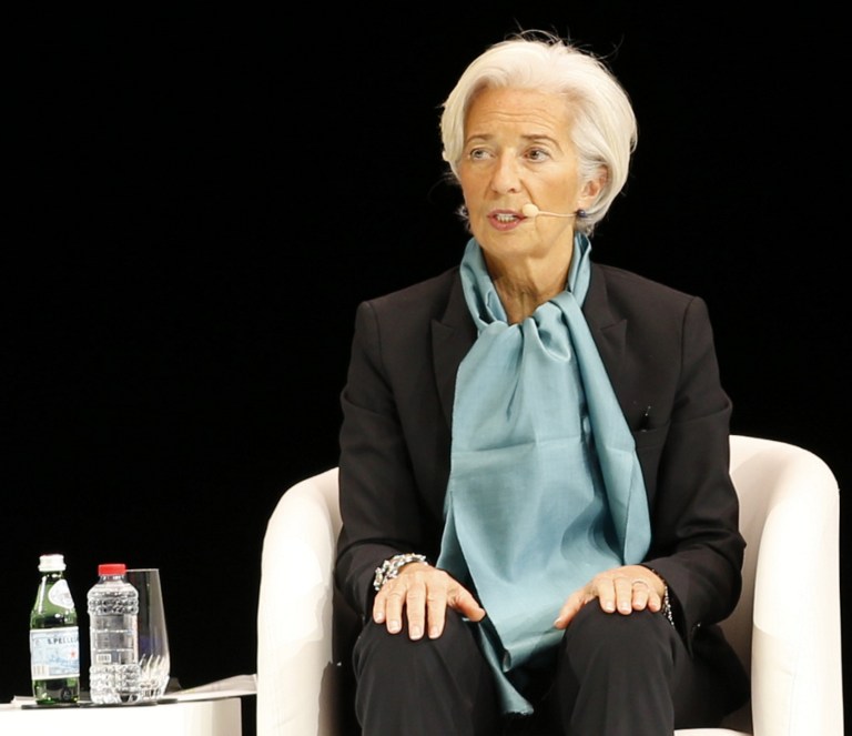 'TEPID' GROWTH. International Monetary Fund chief Christine Lagarde speaks at the Global Women's Forum on February 23, 2016, in Dubai. Photo by Karim Sahib/AFP 