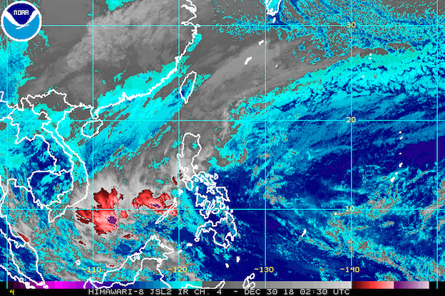 Satellite image as of December 30, 2018, 10:30 am. Image from NOAA 