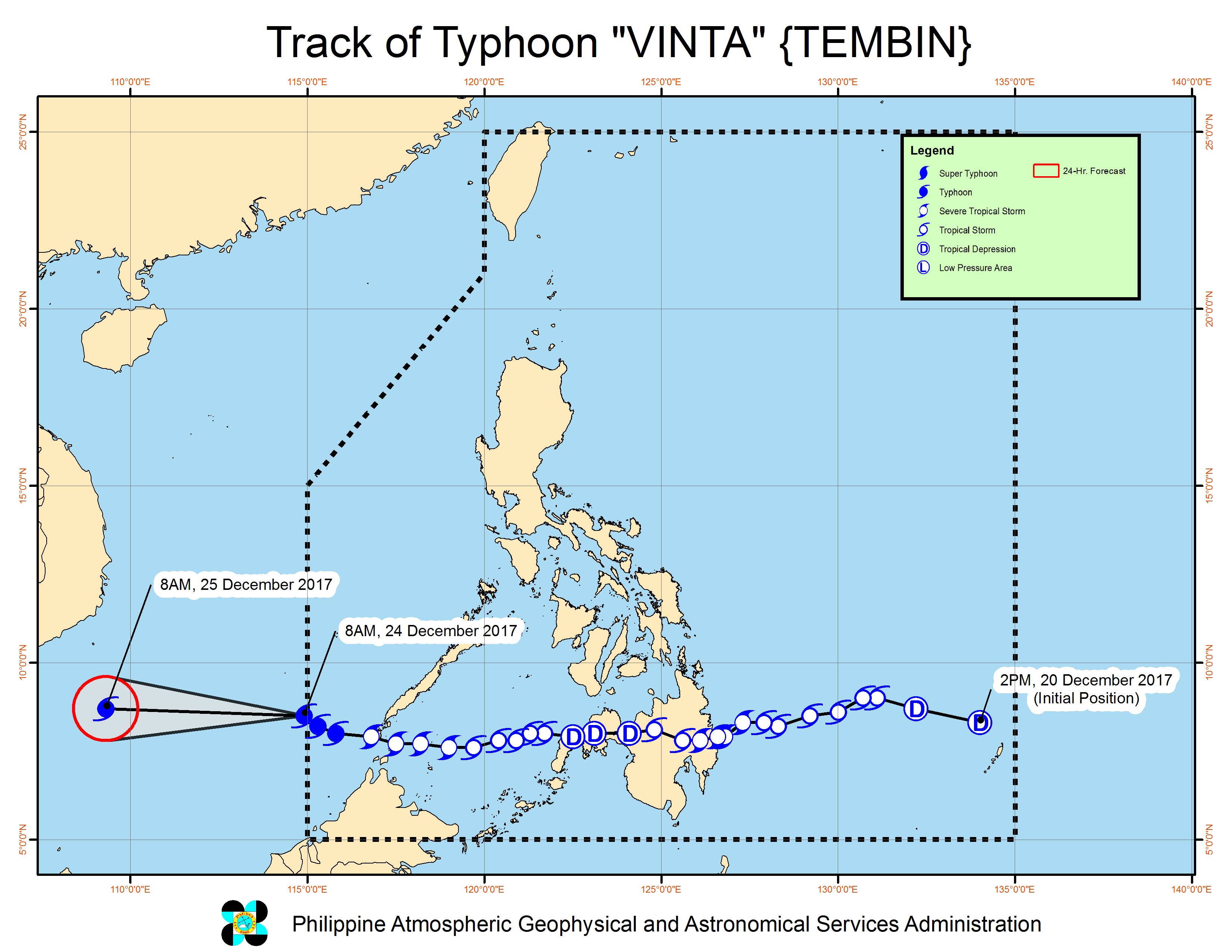 Forecast track of Typhoon Vinta as of December 24, 10:30 am. Image courtesy of PAGASA 