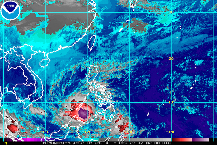 Satellite image as of December 23, 10 am. Image courtesy of NOAA 