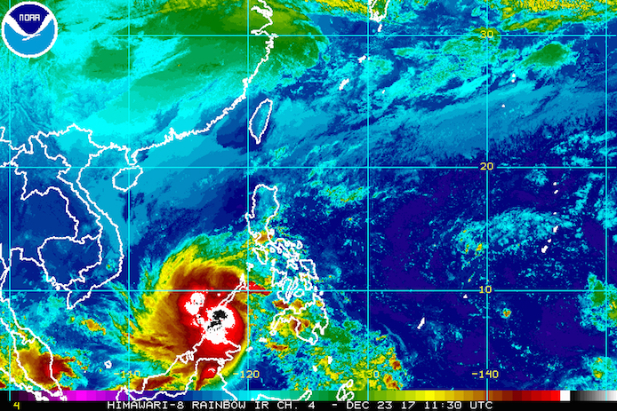 Satellite image as of December 23, 7:30 pm. Image courtesy of NOAA 