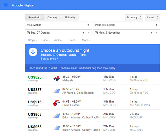  Screengrab from Google Flights 