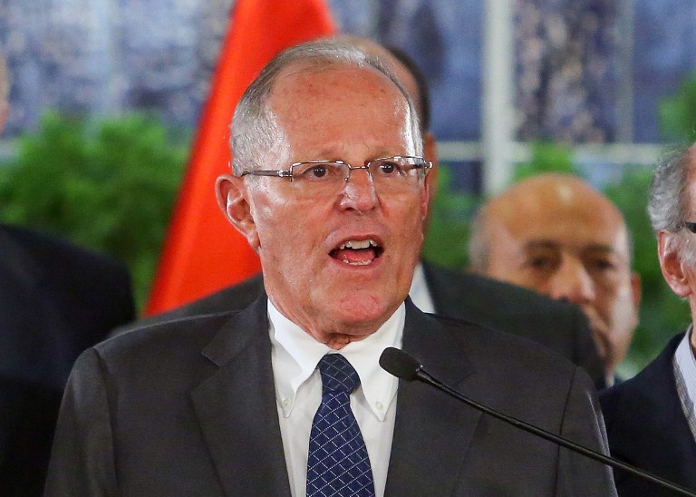 NEW CHAPTER? A handout picture distributed by the Peruvian Presidency shows President Pedro Pablo Kuczynski appearing in Lima on a televised message to the Nation on December 14, 2017. Handout photo from Peruvian Presidency/AFP  
