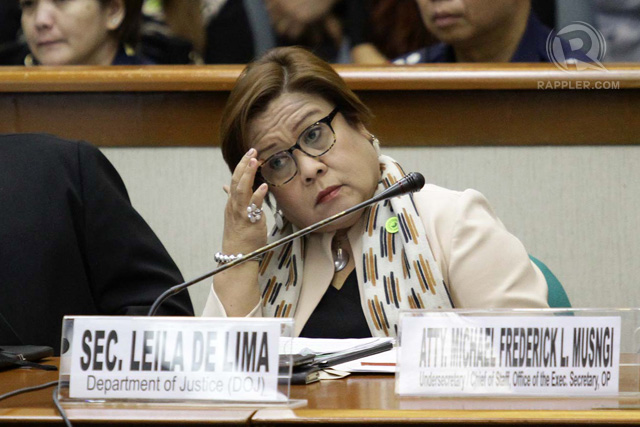 BOI'S 'WRONG PREMISE.' A file photo of Justice Secretary Leila de Lima. File photo by Mark Cristino/Rappler  