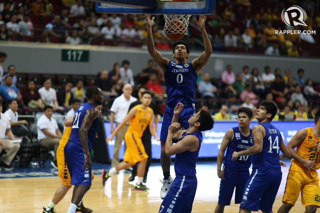 HE SOARS. Thirdy Ravena (0) shows off his athleticism during Ateneo