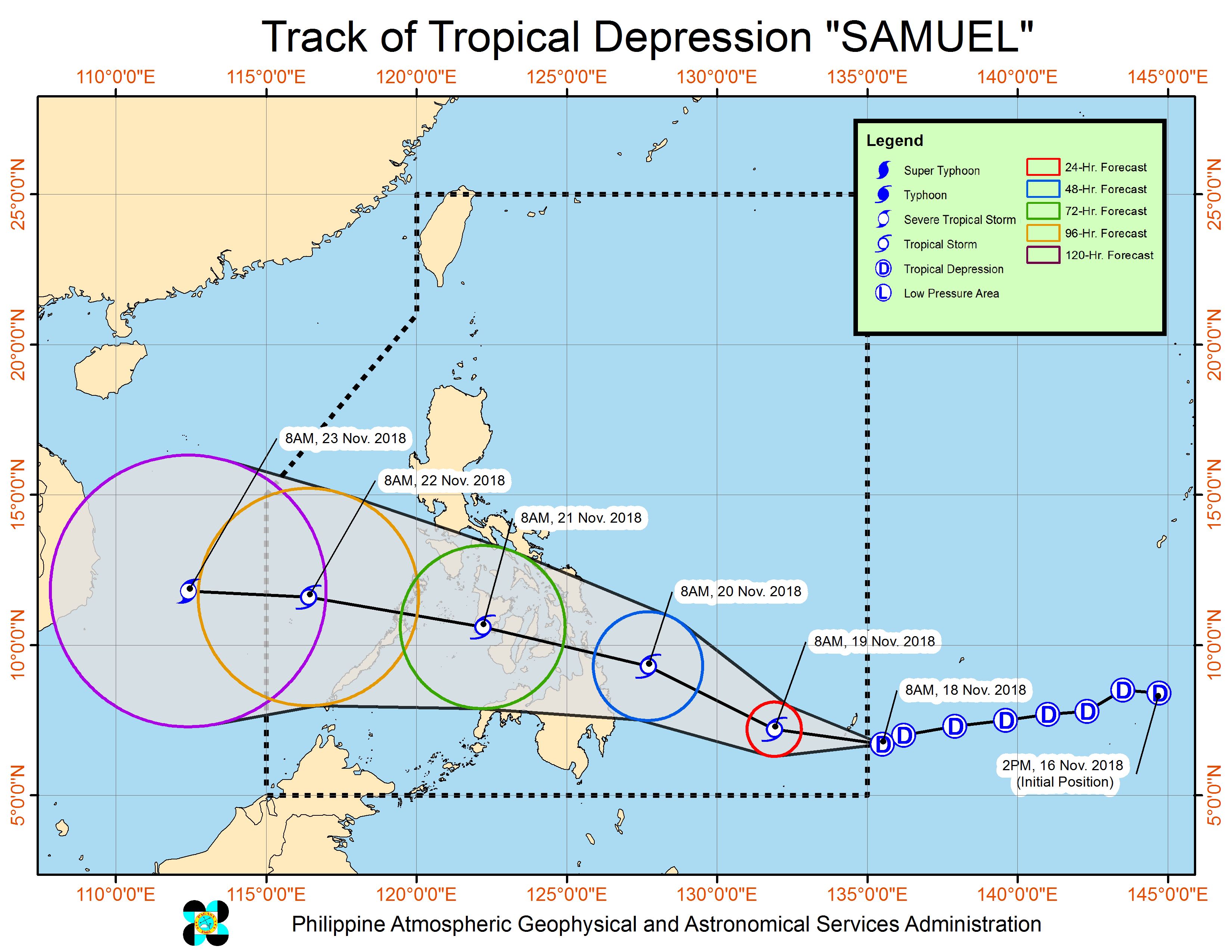 Forecast track of Tropical Depression Samuel as of November 18, 2018, 11 am. Image from PAGASA 
