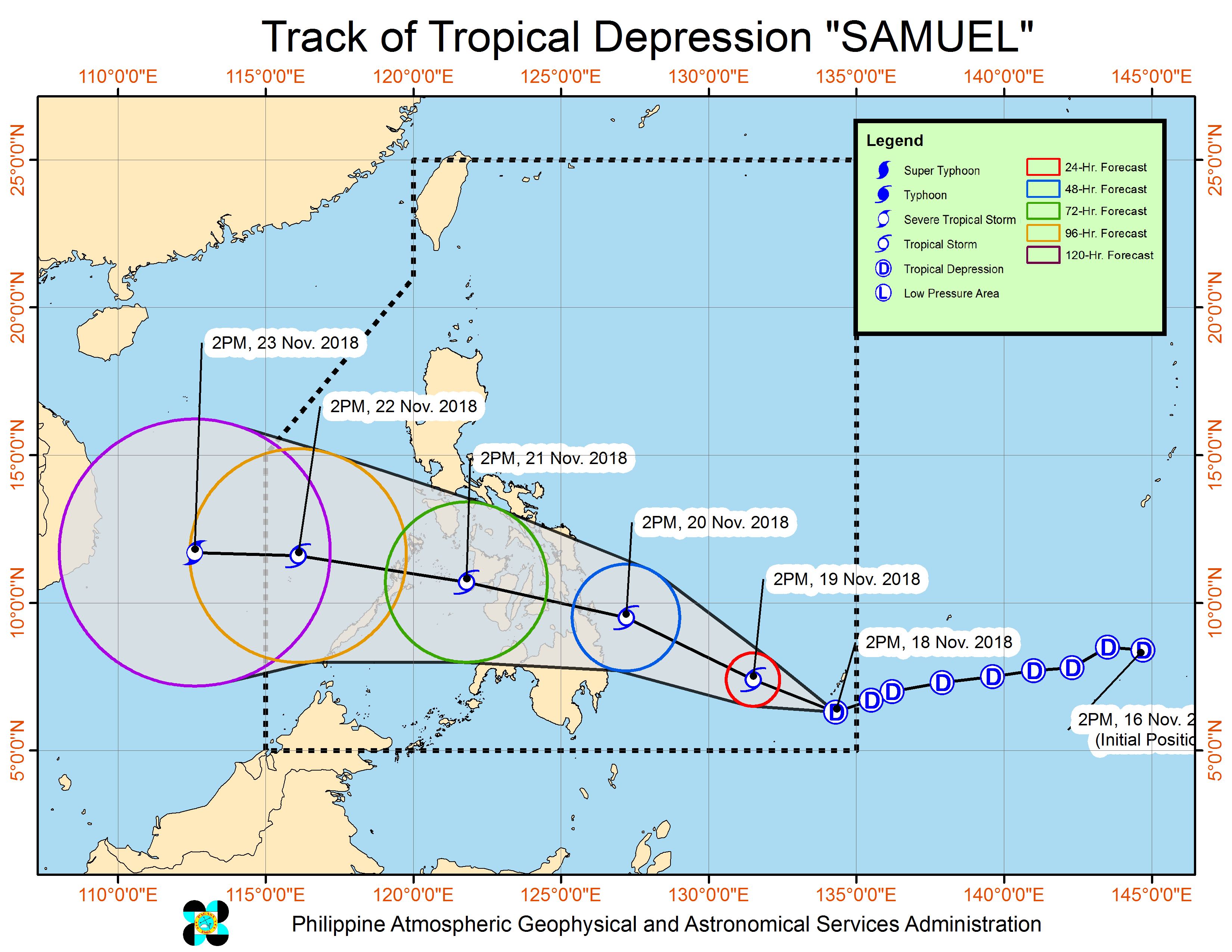 Forecast track of Tropical Depression Samuel as of November 18, 2018, 5 pm. Image from PAGASA 