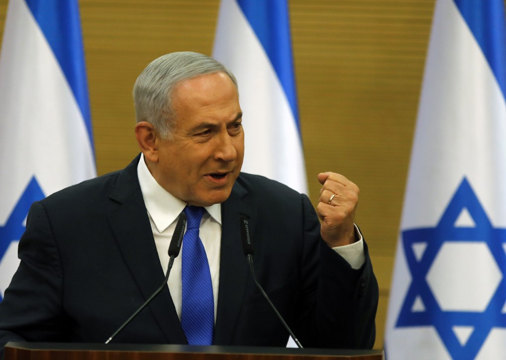 WINNER. Benjamin Netanyahu speaks at the Knesset (Israeli Parliament)in Jerusalem on May 27, 2019. Photo by Menahem Kahana/AFP 