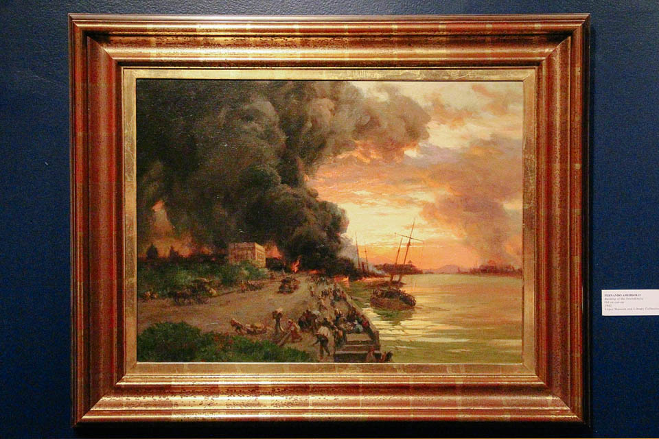Fernando Amorsolo – 'Burning of the Intendencia' (1942, oil on canvas) 