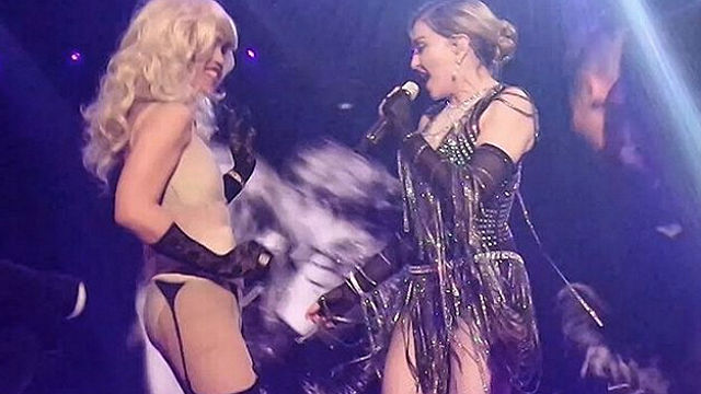 LUCKY FAN. Shahani Gania aka Super Starlet dances with Madonna during the Queen of Pop's concert at the Mall of Asia Arena, Wednesday, February 24. Screengrab from Instagram/@superstarlet_xxx  