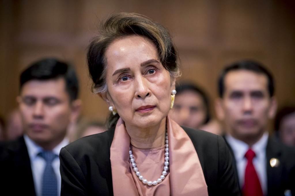 SUU KYI. A handout photo released on December 10, 2019 by the International Court of Justice shows Myanmar's State Counsellor Aung San Suu Kyi attending the start of a 3-day hearing on the Rohingya genocide case before the UN International Court of Justice at the Peace Palace of The Hague. Photo by Frank Van Beek/UN Photo/ICJ/AFP 