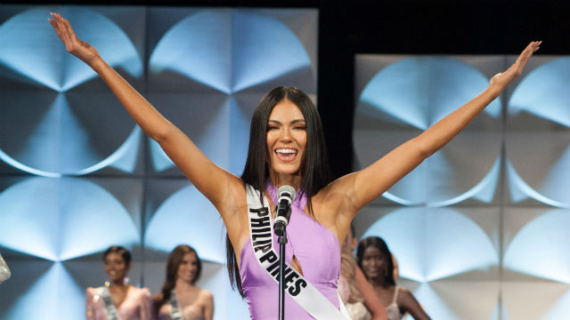MABUHAY! Gazini Ganados greets the audience at the Marriott Marquis in Atlanta, Georgia. Photo from Miss Universe Organization 