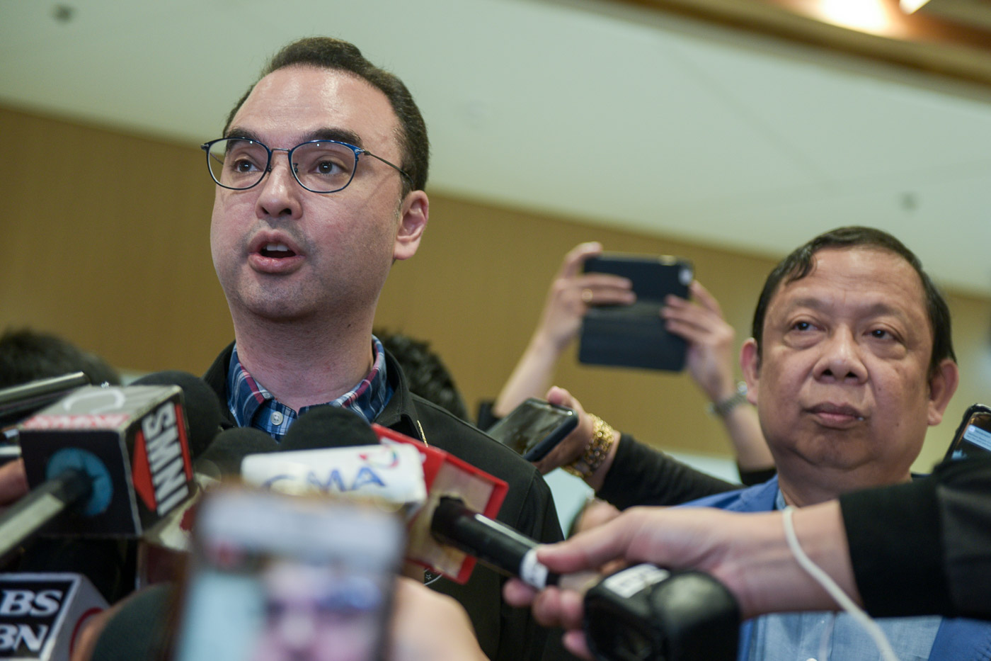 CRISIS. Foreign Secretary Alan Peter Cayetano responds to media during a press conference on the arrival of Philippine Ambassador to Kuwait Renato Villa at NAIA on May 2, 2018. Photo by LeAnne Jazul/Rappler 