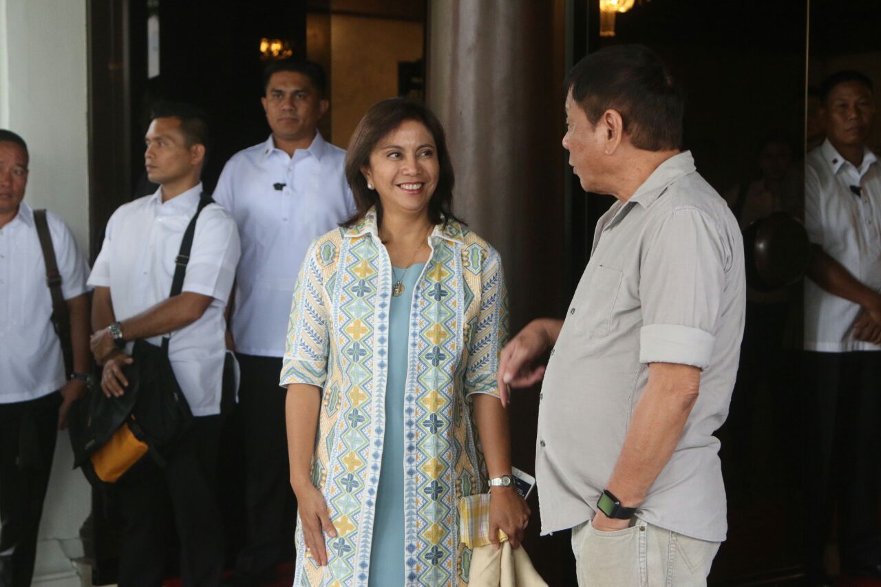 COME BY OFTEN. President Rodrigo Duterte tells Vice President Leni Robredo that she should come to Malacañang often since she's part of the administration on JUly 4, 2016. Photo by Leni Robredo Media Bureau 
