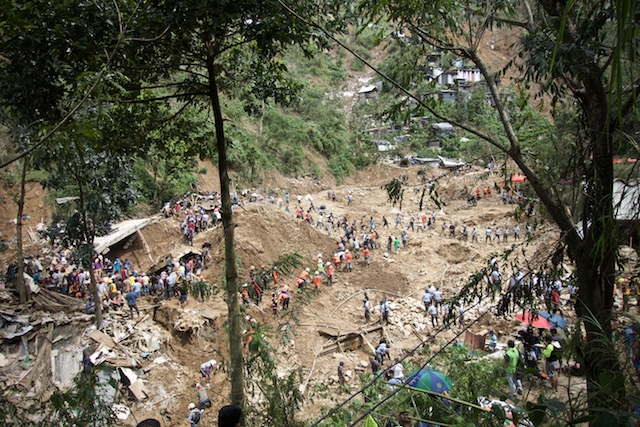 DEVASTATION. The bunkhouse of miners in Itogon, Benguet disappears after the earth collapsed from the mountain above it.  