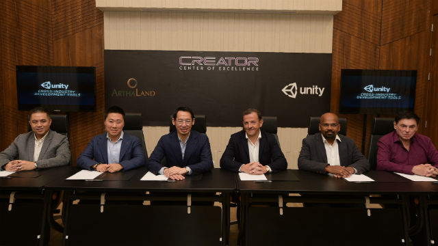 PARTNERS. (L-R) General Manager of CREATOR Center of Excellence with Arthaland's Jaime Enrique Gonzalez, and Leo Po, and Unity Technologies' Hubert Larenaudie, Ramesh Anumukonda, and Gerard Cerutti at the launch of the learning center. Photo from Arthaland/Unity 