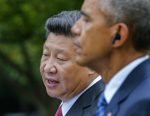 SOUTH CHINA SEA. In this file photo, US President Barack Obama (R) and President of China Xi Jinping (L) participate in a joint press conference in the Rose Garden of the White House, in Washington, DC, USA, September 25, 2015. Photo by Erik S. Lesser/EPA 