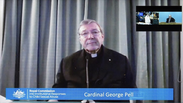 SEX ABUSE ISSUE. Australian Roman Catholic Cardinal George Pell is shown on a screen in Canberra, Australia, February 29, 2016 as he gives evidence to the Royal Commission into Institutional Responses to Child Sexual Abuse via video link from Rome, Italy. Photo by Lukas Coch/EPA 