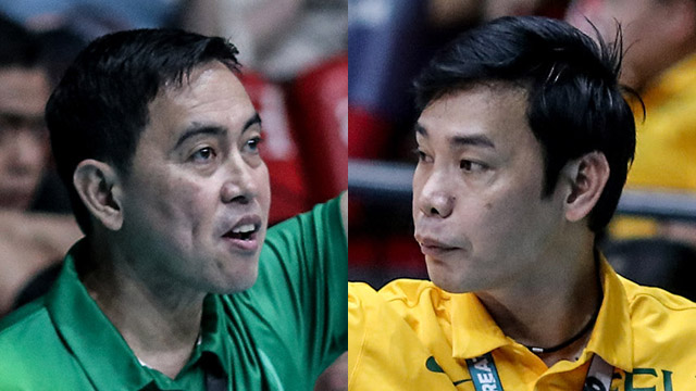 FINALS DUEL. Head coaches Ramil de Jesus (left) of DLSU and George Pascua of FEU are up for another thrilling finals showdown in Game 2. Photos by Michael Gatpandan/Rappler 
