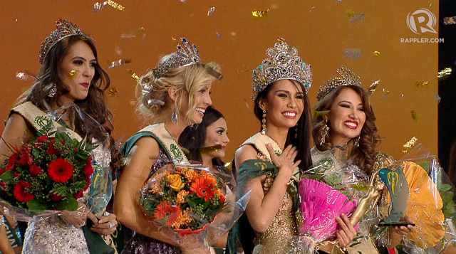 Angelia along with the winners of Miss Earth. Screengrab from Rappler 