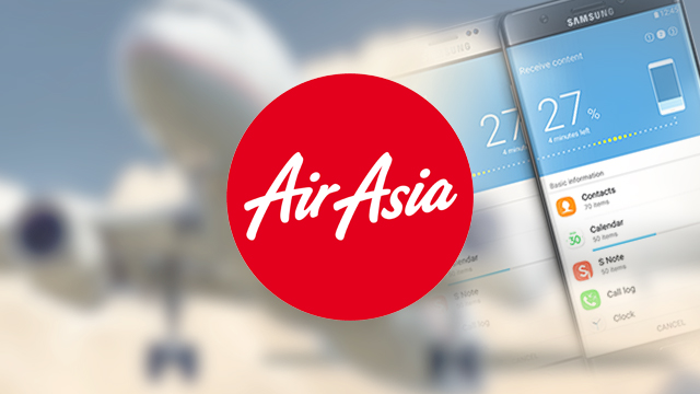 GROUNDED. AirAsia adds to the list of airlines prohibiting use of the Note7 aboard the plane. Note7 photo from Samsung's official site 