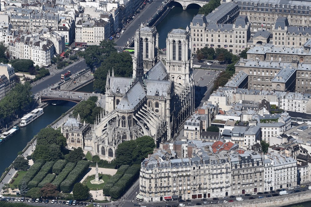 NOTRE-DAME. This file photo taken on July 14, 2017, shows an aerial view of Notre-Dame Cathedral in Paris. Photo by Jean-Sebastien Evrard/AFP 