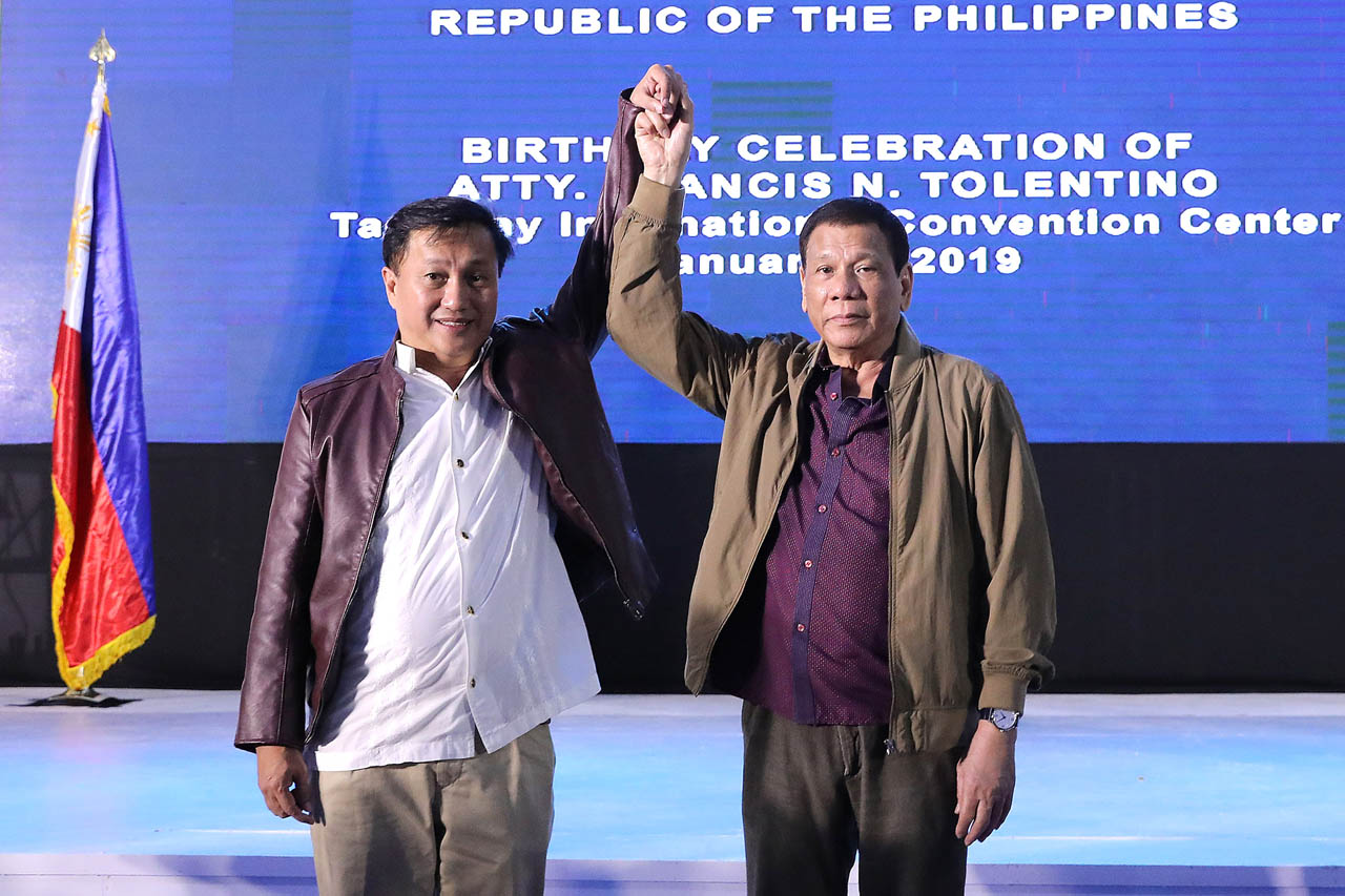 FRESH BID. Francis Tolentino, who lost to Leila de Lima in 2016 by 1.33 million votes, is being endorsed by President Rodrigo Duterte in his second attempt to get elected to the Senate. Malacañang photo by Valerie Escalera