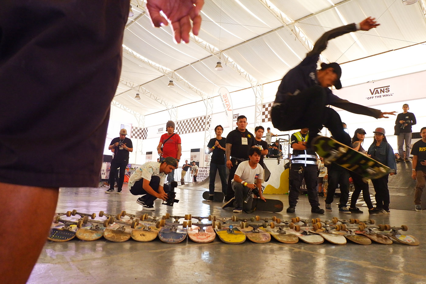 BODY COUNT. A rider attempts to clear a staggering 17 boards for the longest ollie. 