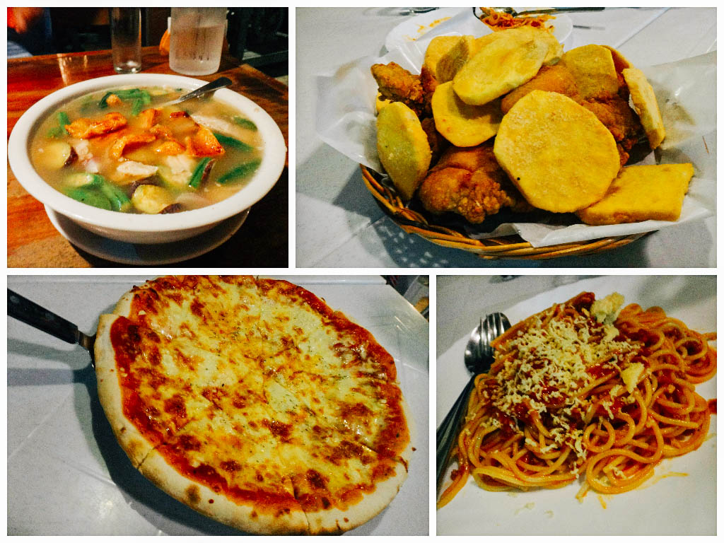 Top Left – Sinigang na Lechon at Octagon; All Other Photos - Fried Sweet Potato, Pizza, & Spaghetti from Casa Napoli
 