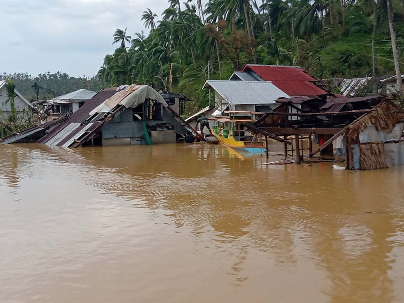 SUBMERGED. A barangay in Oras, Eastern Samar is flooded after Typhoon Ambo's landfall on Thursday, April 14. Photo from Oras Mayor Viviane Alvarez 