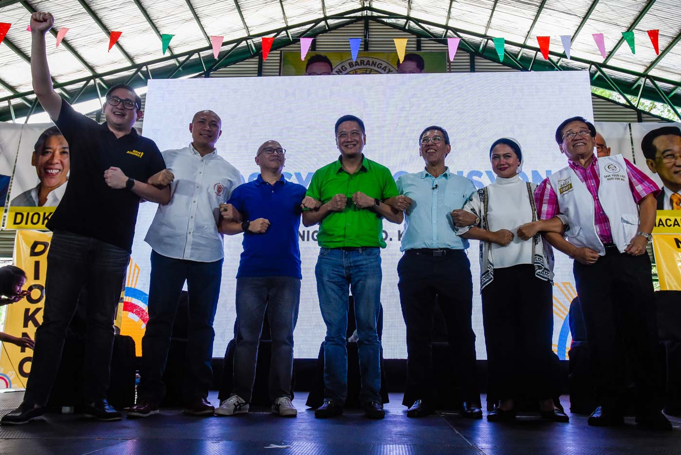 THE CANDIDATES. (From L-R) Senatorial aspirants Bam Aquino, Gary Alejano, Pilo Hikbay, Erin Tañada, Chel Diokno, Samira Gutoc, and Romy Macalintal. Photo by Maria Tan/Rappler 