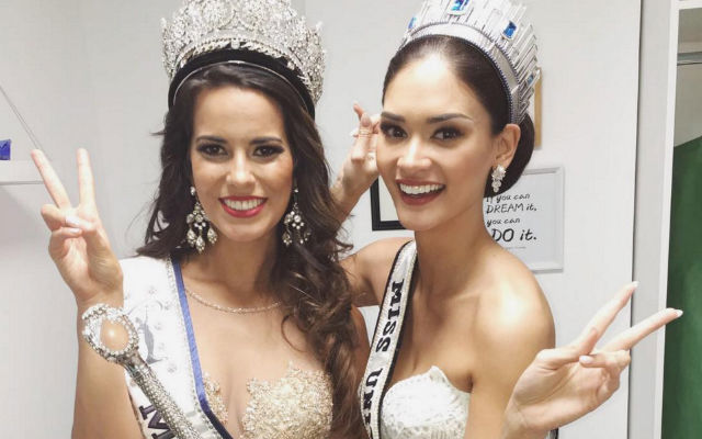 MISS PERU AND UNIVERSE. Pia Wurtzbach poses with Miss Peru 2016 Valeria Piazza after the coronation night Saturday, April 23. Screengrab from Instagram/@missuniverse  