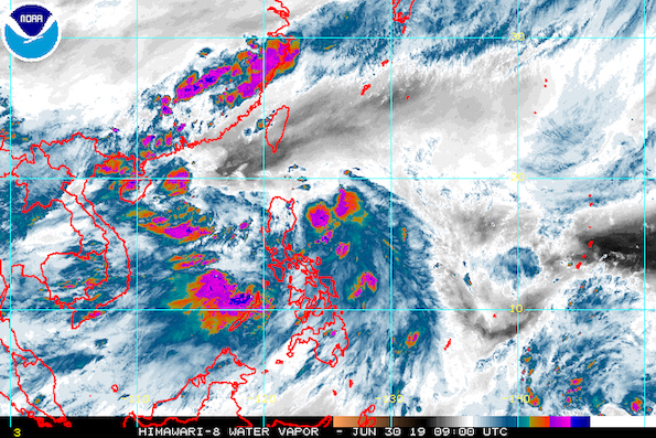 Satellite image of Tropical Depression Egay as of June 30, 2019, 5 pm. Image from NOAA 