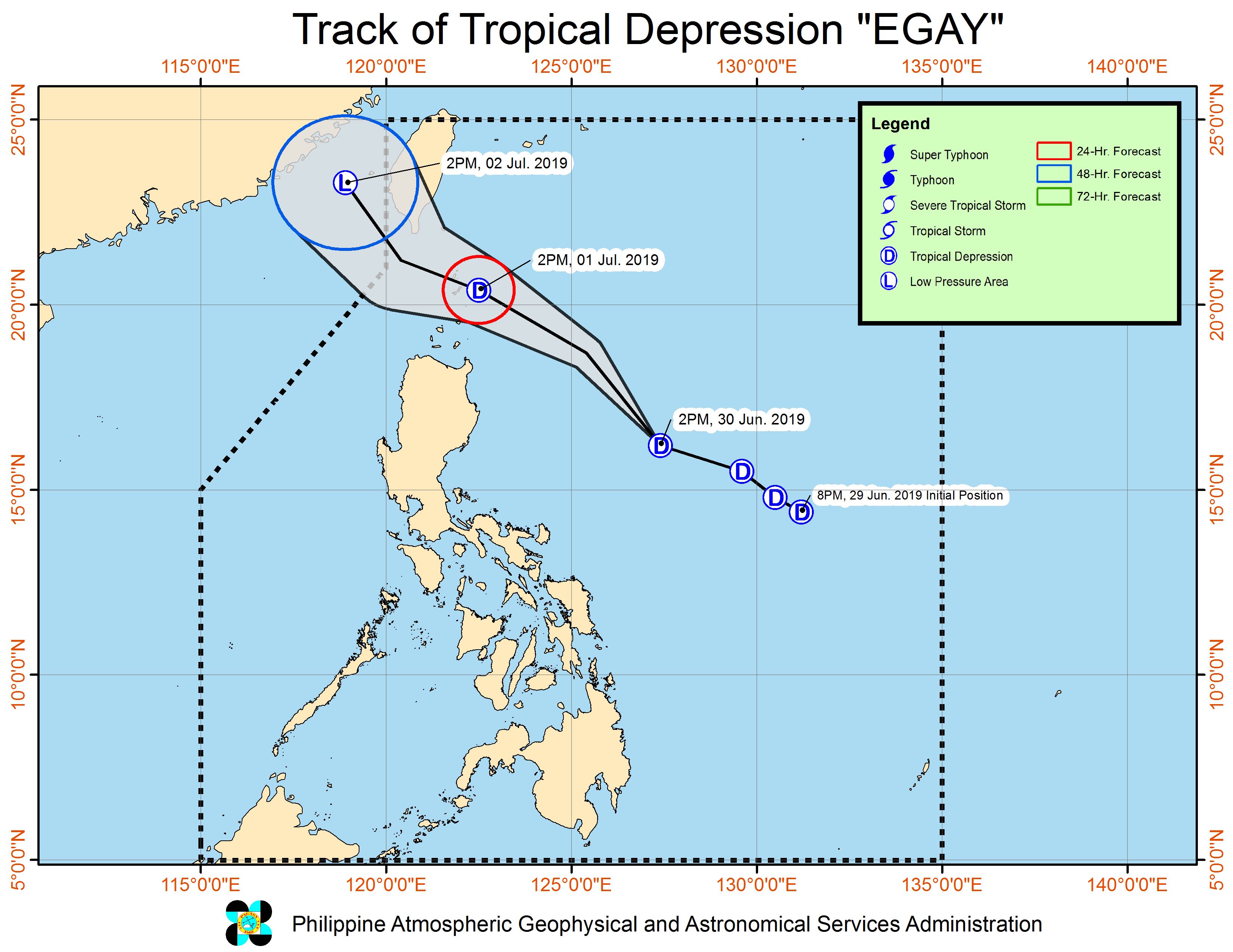 Forecast track of Tropical Depression Egay as of June 30, 2019, 5 pm. Image from PAGASA 