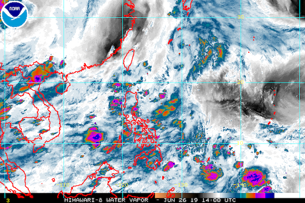 Satellite image of Tropical Depression Dodong as of June 26, 2019, 10 pm. Image from NOAA 