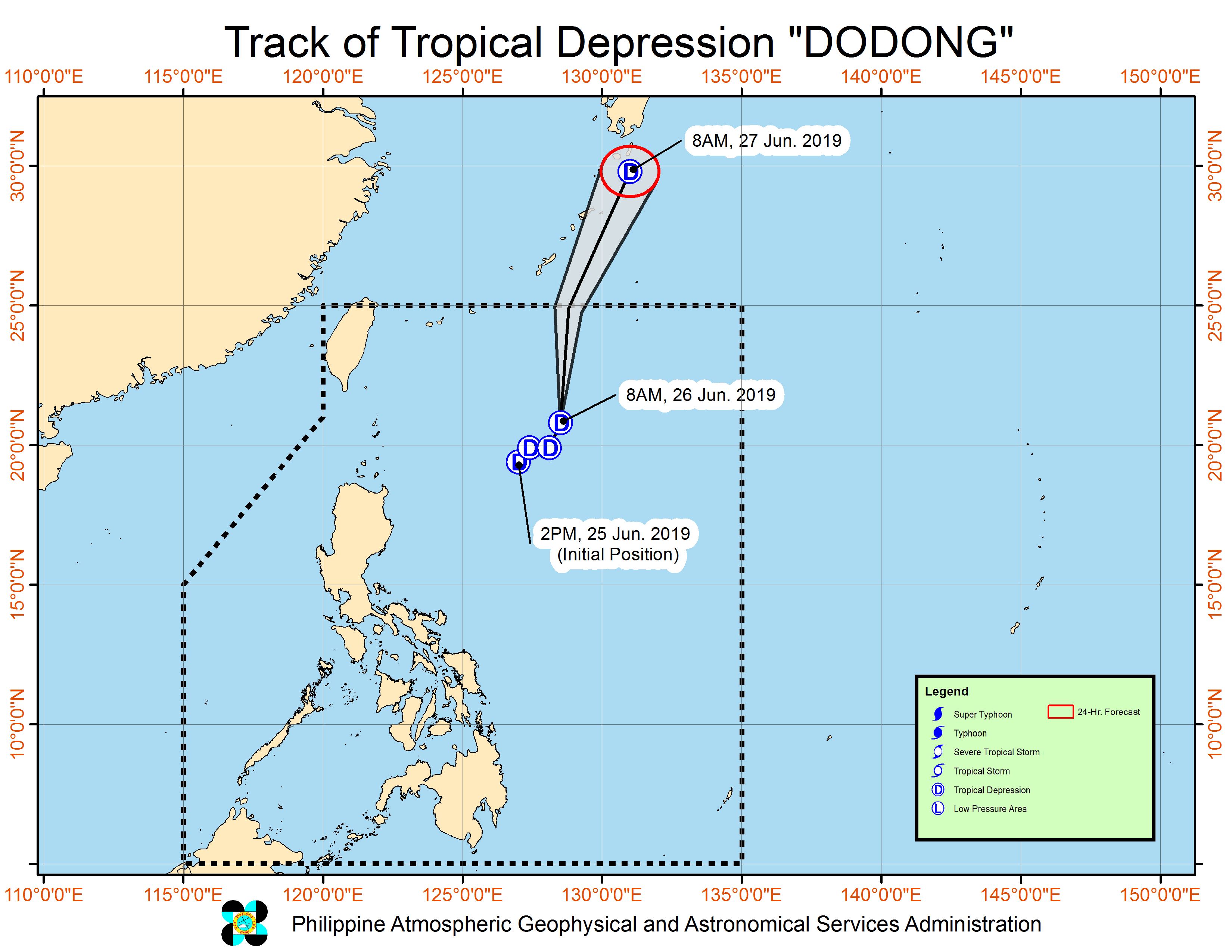 Forecast track of Tropical Depression Dodong as of June 26, 2019, 11 am. Image from PAGASA 