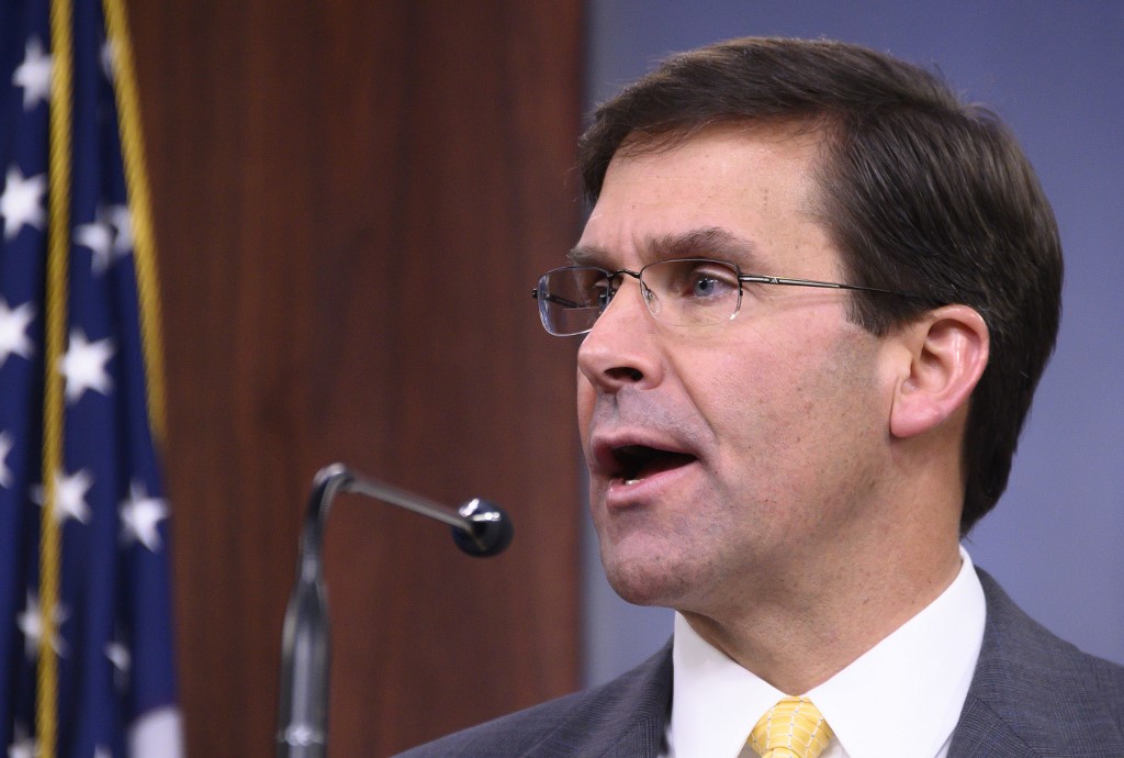 MARK ESPER. In this file photo taken on August 28, 2019 US Defense Secretary Mark Esper speaks during a press briefing at the Pentagon in Washington, DC. File photo by Jim Watson/AFP 