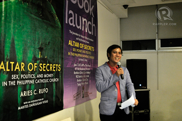 Aries Rufo at the launch of his investigative book on the Catholic Church, "Altar of Secrets"