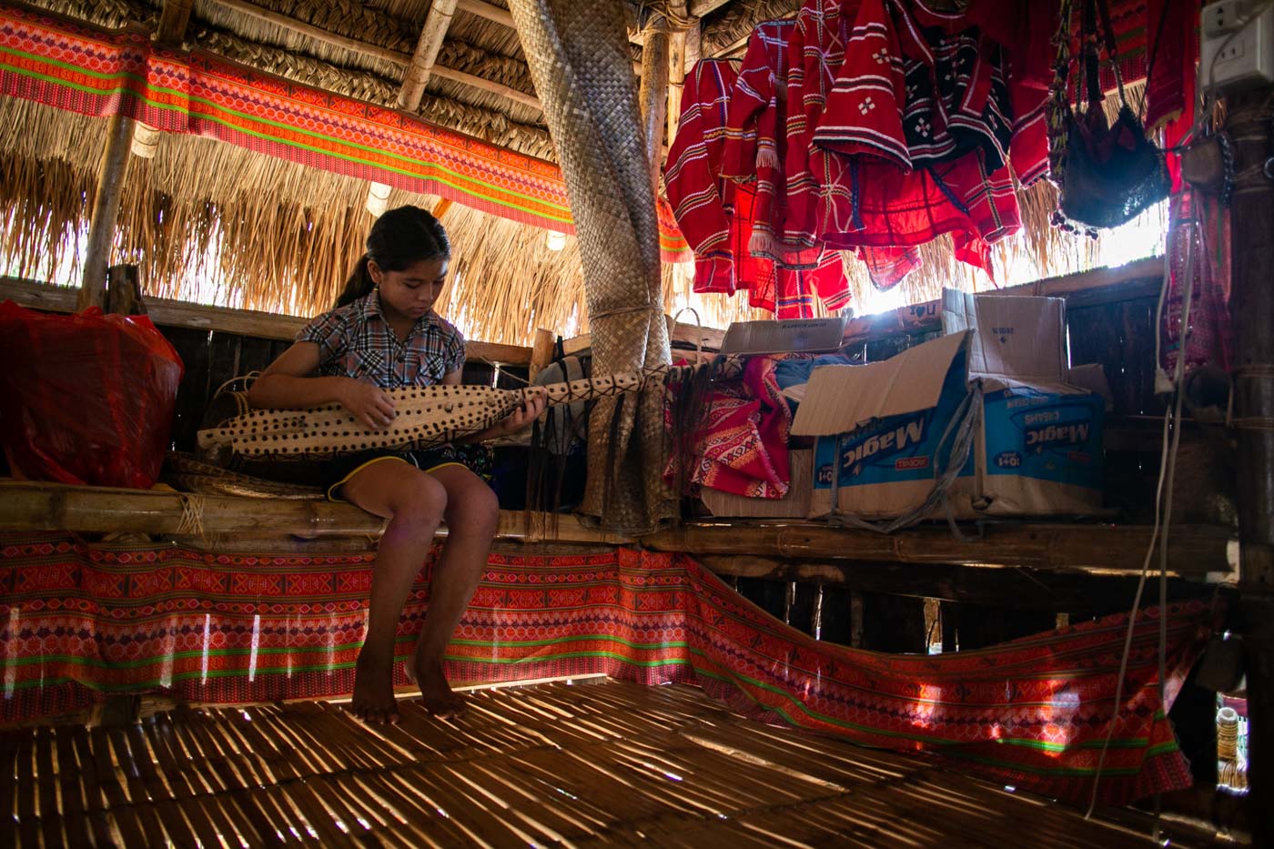 Inside the tribal houses visitors and guests can try musical instruments and wear the traditional garb of each tribe.
 