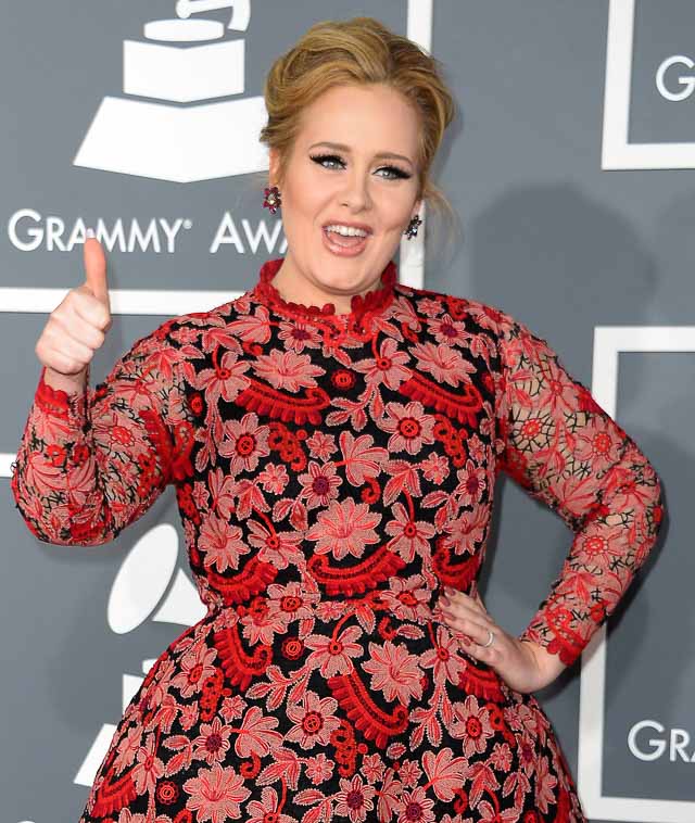 ADELE. A file picture dated February 2013 shows British singer Adele arriving for the Grammy Awards. Photo by Mike Nelson/EPA  