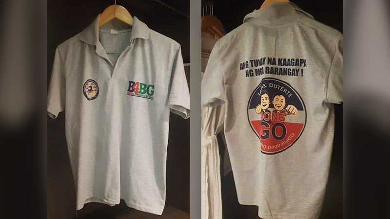 STATE-FUNDED? Opposition senatorial candidate Gary Alejano alleges that Bong Go shirt giveaways at the nationwide Liga ng Barangay event were paid for by local government funds. Photos courtesy of Gary Alejano 