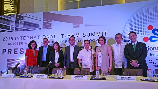 LEADING LIGHTS. Leading figures of the PH-IT industry, including IBPAP president Jose Mari Mercado (2nd from left) detail the direction they will take in the 2015 IT-BPM Summit pre-event conference on August 4, 2015. Photo by Chris Schnabel / Rappler   