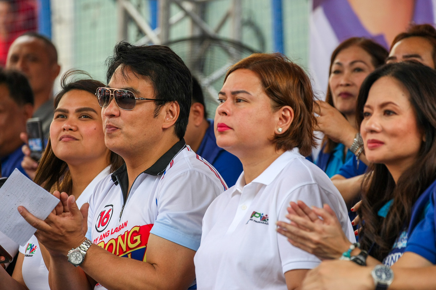 SENATORIAL SLATE. Hugpong ng Pagbabago chairperson Sara Duterte campaigns for her 13 senatorial bets in Malabon City. Photo by Maria Tan/Rappler 