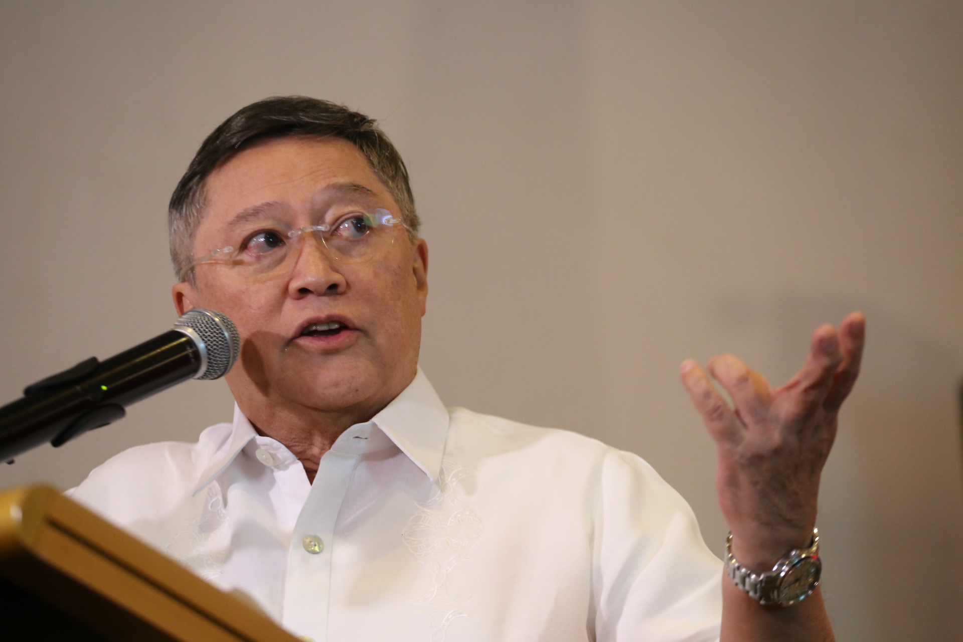 OUTLINING PLANS. Incoming Finance Secretary Carlos 'Sonny' Dominguez during a press conference in Davao City. File photo by Manman Dejeto/Rappler  